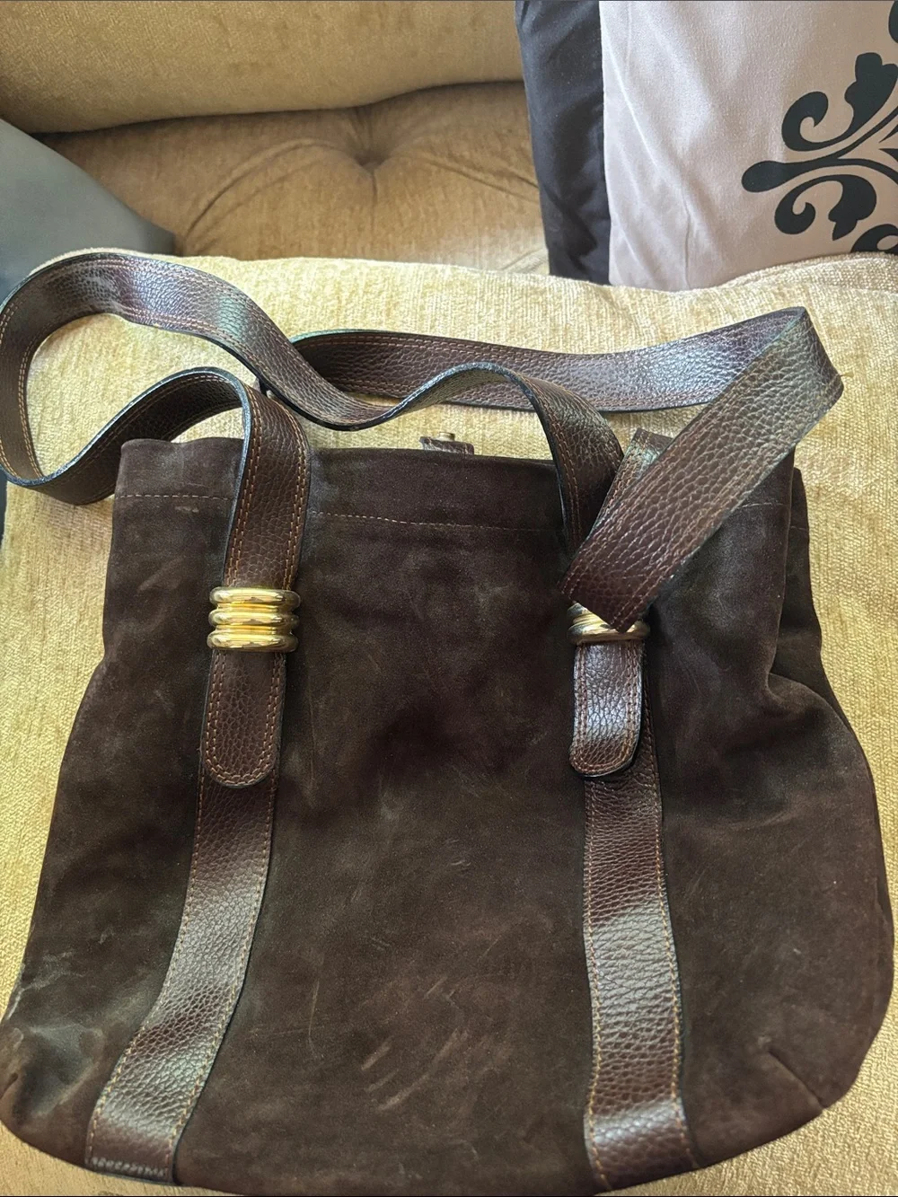 Women's Dark Brown Suede Bag with Leather Trim